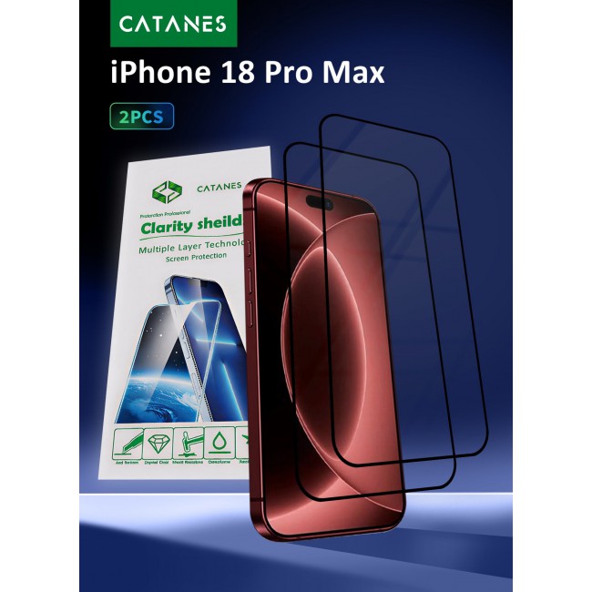 CATANES 2 Pack For iPhone 18 Pro Max Screen Protector Tempered Glass with 9H Hardness and HD Clarity Black Side