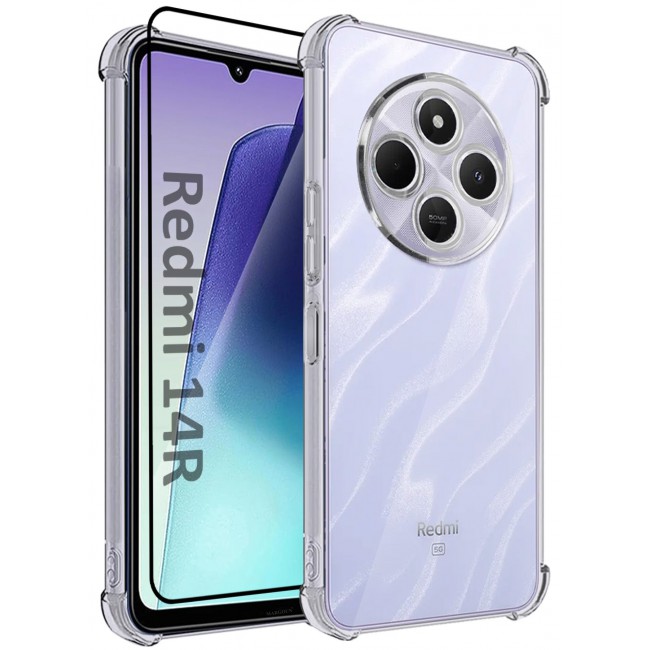 CATANES 2Packs Gorilla Case for Redmi 14R Transparent Shockproof Crystal Clear with Reinforced Corners with 3D Screen Protector