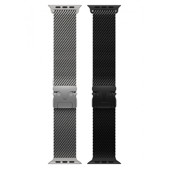 CATANES 2Packs Milanese Loop for Apple Watch Band Ultra 2 Band Ultra 49mm 46mm 45mm 44mm, Parachute-Style Buckle Stainless Steel Mesh Metal Band for iWatch Series 10-1 SE - Black Silver