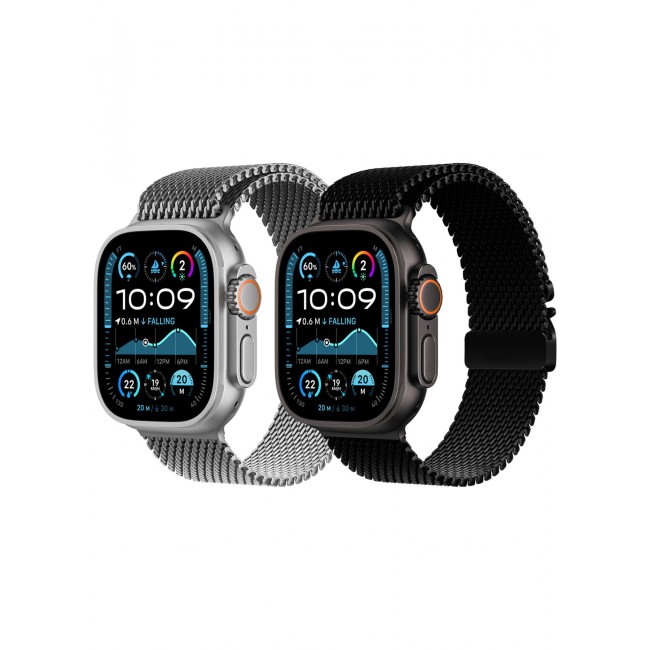CATANES 2Packs Milanese Loop for Apple Watch Band Ultra 2 Band Ultra 49mm 46mm 45mm 44mm, Parachute-Style Buckle Stainless Steel Mesh Metal Band for iWatch Series 10-1 SE - Black Silver