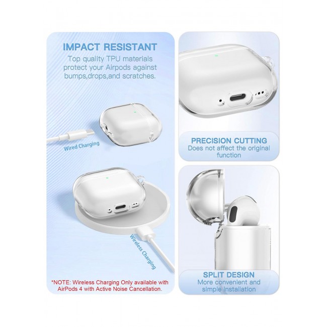 CATANES ( for Airpods 4 2024 ) Case Soft Silicone Elegant Cover with Keychain / Clear Color