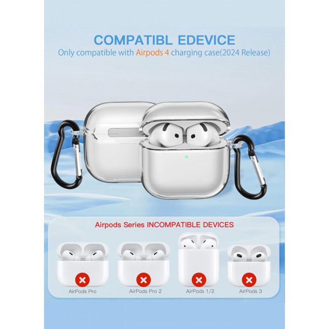 CATANES ( for Airpods 4 2024 ) Case Soft Silicone Elegant Cover with Keychain / Clear Color