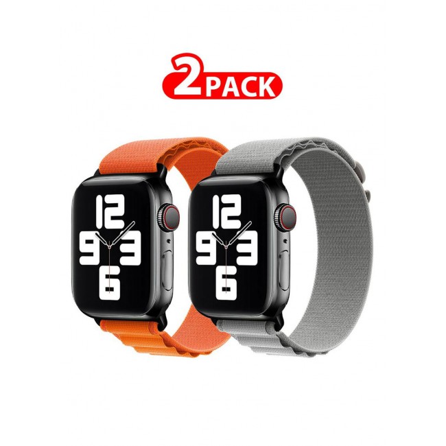 CATANES 2 Pack Of Apple Watch Alpine Loop Band 38mm 40mm 41mm Women Men Adjustable with Metal G-Hook Strap for iWatch Series 7/SE/6/5/4/3/2/1 Orange/Grey