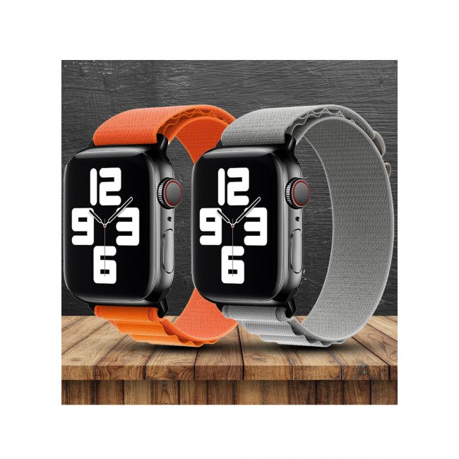 CATANES 2 Pack Of Apple Watch Alpine Loop Band 38mm 40mm 41mm Women Men Adjustable with Metal G-Hook Strap for iWatch Series 7/SE/6/5/4/3/2/1 Orange/Grey