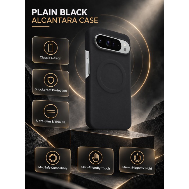CATANES Premium Alcantara Case for Google Pixel 9 Pro XL Magnetic Shockproof Slim Cover - Black