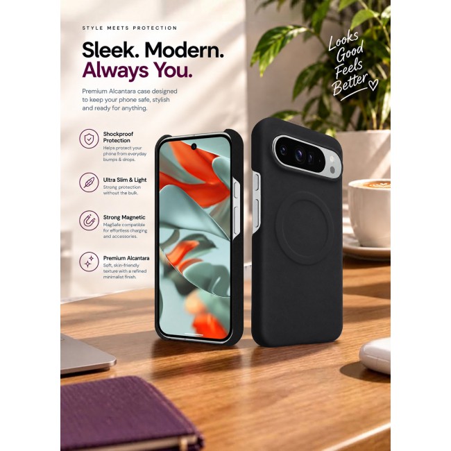 CATANES Premium Alcantara Case for Google Pixel 9 Pro XL Magnetic Shockproof Slim Cover - Black