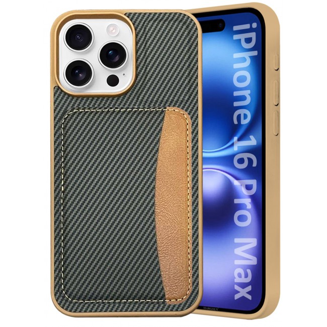 CATANES iPhone 16 Pro Max Case Leather Antifingerprint Cover with Detachable Wallet Card Slot Shell Insert Card Holder Anti Fall Protection Carbon Fiber Design