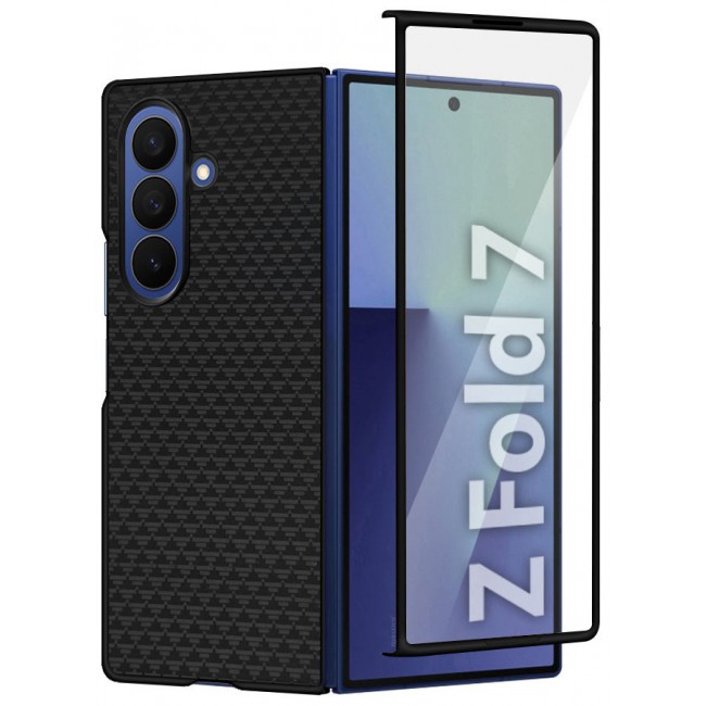 CATANES Case Cover for for Samsung Galaxy Z Fold 7 - Kevlar Bullet Proof Phone Case - Ultra Thin and Light Carbon Fiber Texture Printing Slim Anti-Scratch Phone Cover With Front Built-in Screen Protector - Black Triangle