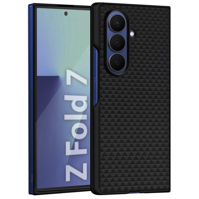 CATANES Case Cover for for Samsung Galaxy Z Fold 7 - Kevlar Bullet Proof Phone Case - Ultra Thin and Light Carbon Fiber Texture Printing Slim Anti-Scratch Phone Cover With Front Built-in Screen Protector - Black Triangle