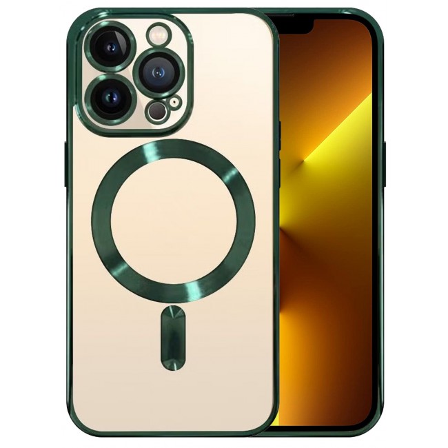 CATANES iPhone 13 Pro Clear Case with MagSafe Wireless Charging Compatible Back Cover with Electroplating Shockproof Frame Green