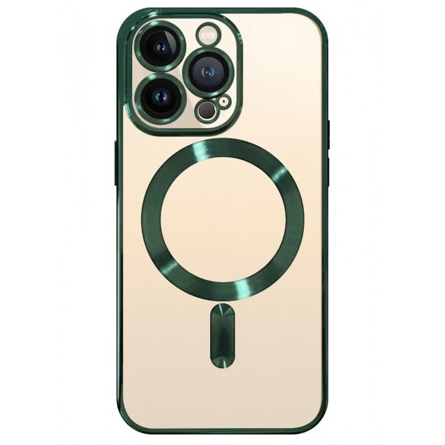 CATANES iPhone 13 Pro Clear Case with MagSafe Wireless Charging Compatible Back Cover with Electroplating Shockproof Frame Green