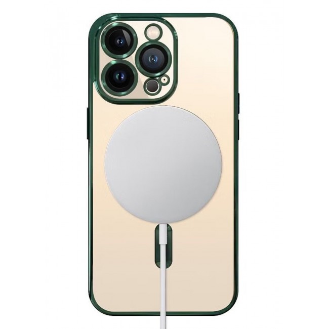CATANES iPhone 13 Pro Clear Case with MagSafe Wireless Charging Compatible Back Cover with Electroplating Shockproof Frame Green