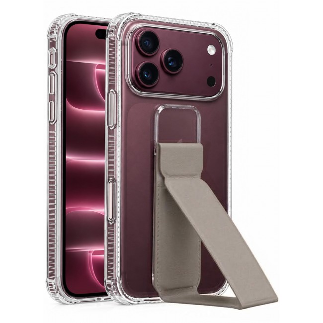 CATANES 2 Pack For iPhone 18 Pro Case Clear with Foldable Stand, Shockproof Protective Cover with Reinforced Corners, Transparent Bumper - Grey