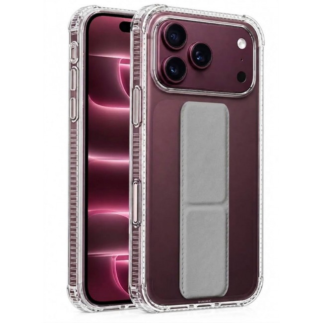 CATANES 2 Pack For iPhone 18 Pro Case Clear with Foldable Stand, Shockproof Protective Cover with Reinforced Corners, Transparent Bumper - Grey