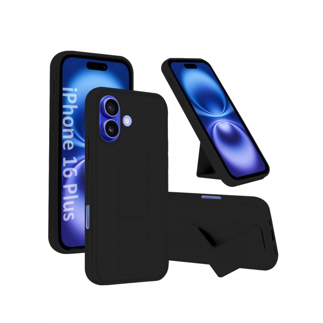 CATANES (for Apple iPhone 16 Plus) Case Premium PU Leather Back Cover with Stand Function Shockproof and Anti Scratch Finger Grip Case Cover / Black