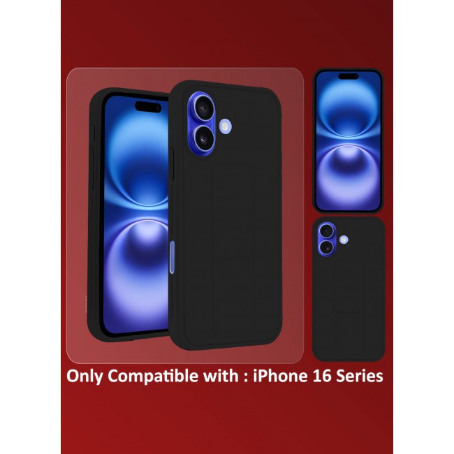 CATANES (for Apple iPhone 16 Plus) Case Premium PU Leather Back Cover with Stand Function Shockproof and Anti Scratch Finger Grip Case Cover / Black