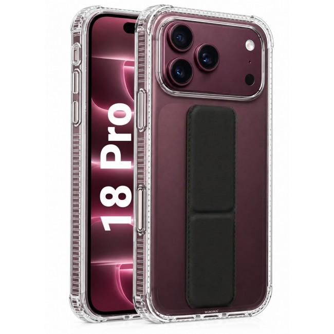 CATANES For iPhone 18 Pro Case Clear with Foldable Stand, Shockproof Protective Cover with Reinforced Corners, Transparent Bumper - Black