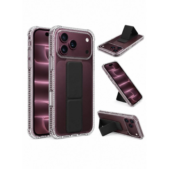CATANES For iPhone 18 Pro Case Clear with Foldable Stand, Shockproof Protective Cover with Reinforced Corners, Transparent Bumper - Black