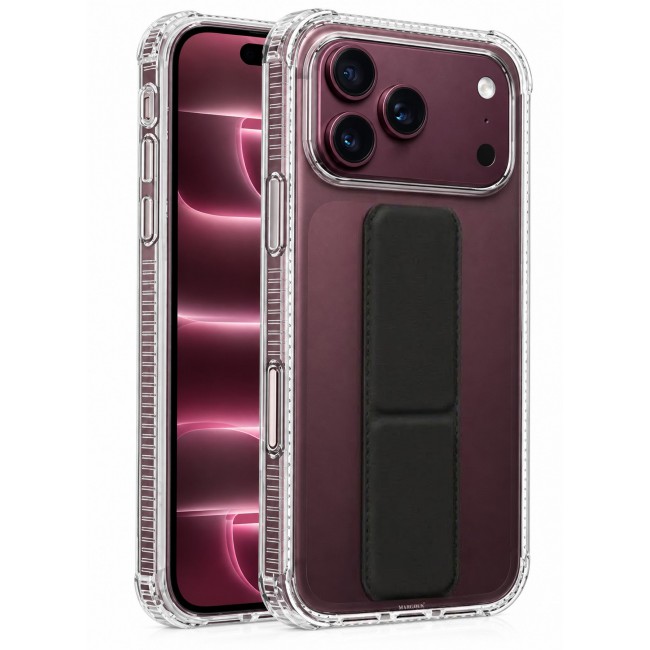 CATANES For iPhone 18 Pro Case Clear with Foldable Stand, Shockproof Protective Cover with Reinforced Corners, Transparent Bumper - Black