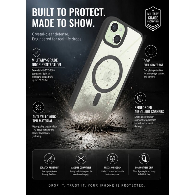 CATANES MagSafe Magnetic Clear Case for iPhone 15 Plus 6.7 inch – Shockproof Protective Cover with Bumper - Grey