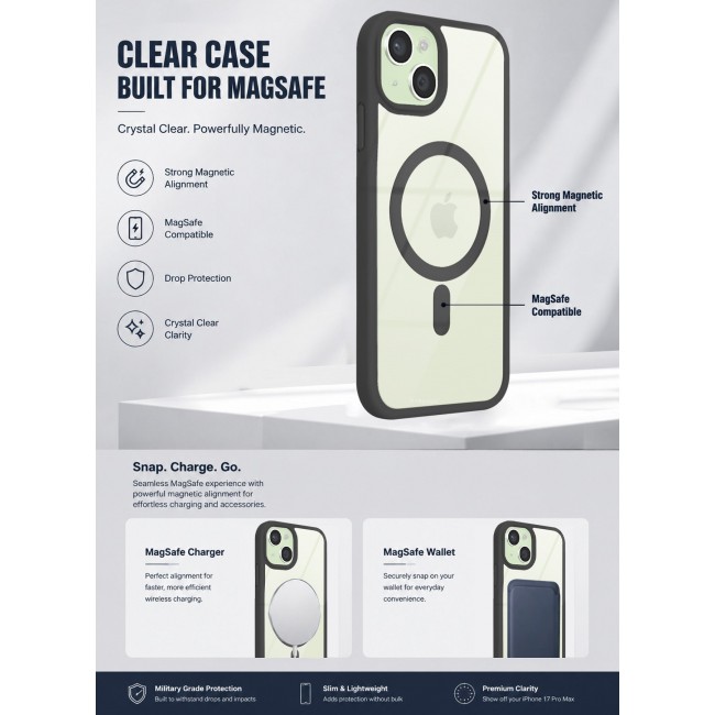 CATANES MagSafe Magnetic Clear Case for iPhone 15 Plus 6.7 inch – Shockproof Protective Cover with Bumper - Grey