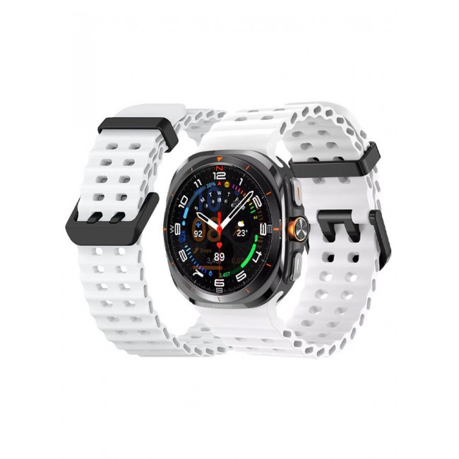 CATANES (for Samsung Galaxy Watch 7 Ultra 47mm) Silicone Band Soft Ocean Silicone Sport Strap Replacement Accessory White
