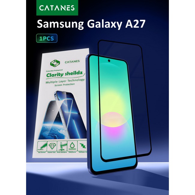 CATANES Screen Protector for Samsung Galaxy A27 (2026) Tempered Glass 6.7 inch 3D, Full Coverage, Scratch-Resistant, 9H Hardness High-Definition Clear Guard, Black Edge