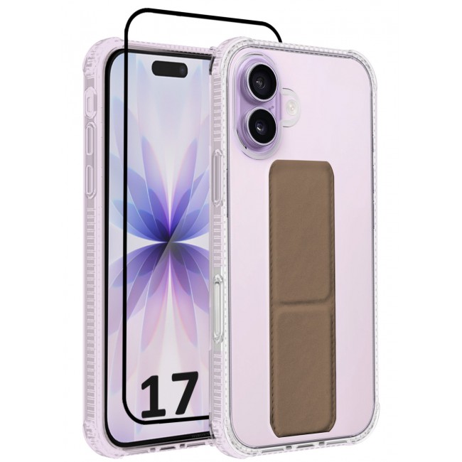 CATANES 2 Packs Finger Grip Clear Case Cover for iPhone 17- Kickstand Car Magnetic Holder Multi-function Protective Two-in-one Case with 3D Screen Protector - Brown