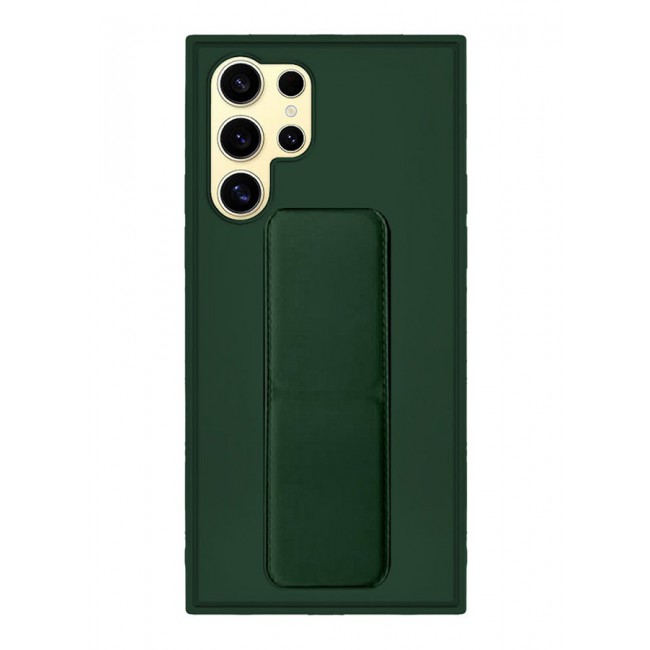 CATANES Samsung Galaxy S24 Ultra Case Magnetic Stand and Holder Premium Silicone Vertical and Horizontal Hand Strap Grip Multi Stand Car Mount Kickstand Case Finger Strap Cover Green