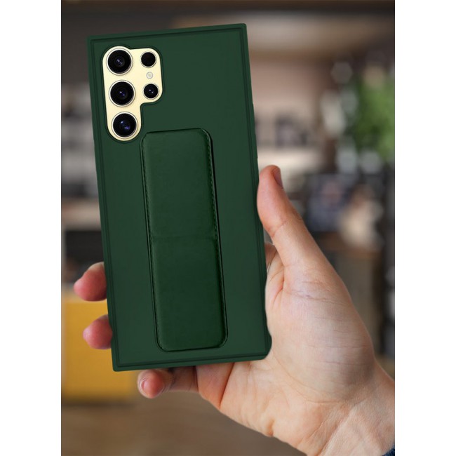 CATANES Samsung Galaxy S24 Ultra Case Magnetic Stand and Holder Premium Silicone Vertical and Horizontal Hand Strap Grip Multi Stand Car Mount Kickstand Case Finger Strap Cover Green