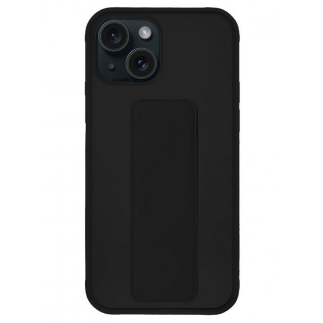 CATANES iPhone 15 Plus Case Premium PU Leather Case with Stand Function Shockproof and Anti Scratch Finger Grip Case Cover Black