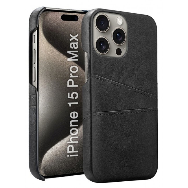CATANES iPhone 15 Pro Max Case Cover Leather with Card Holder for Men Women Phone Case - Black