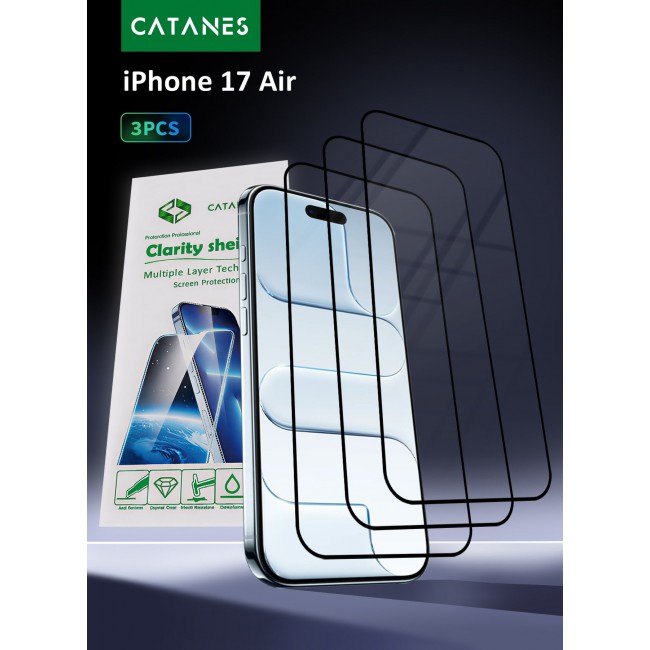 CATANES 3 Packs Screen Protector for iPhone 17 Air - 3D Full Coverage 9H Tempered Glass Bubble-Free Installation High Protection Scratch Resistant