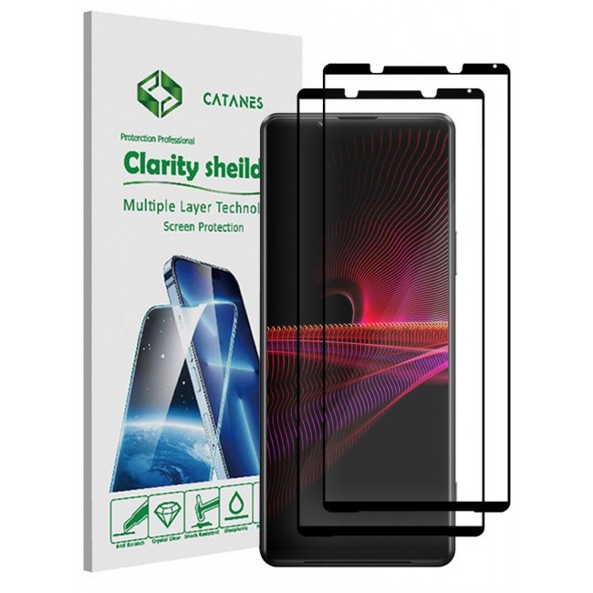CATANES 2 Pack For Sony Xperia 1 III Tempered Glass Screen Protector With Easy Installation Tray Anti Scratch Bubble Free
