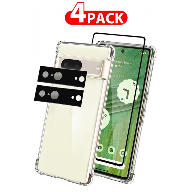 CATANES 4 Packs For Google Pixel 7 TPU Case and Screen Protector and 2 Camera Lens Protectors Clear Transparent Shockproof Protective Phone Case Scratch Resistant Reinforced Corners Cover