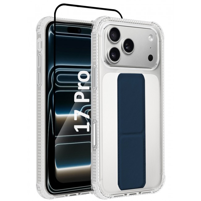 CATANES 2 Packs Finger Grip Clear Case Cover for iPhone 17 Pro- Kickstand Car Magnetic Holder Multi-function Protective Two-in-one Case with 3D Screen Protector - Dark Blue