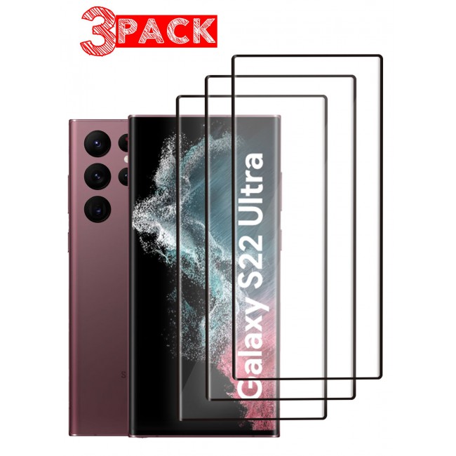 CATANES (for Samsung Galaxy S22 Ultra) 3Packs Tempered 3D Glass Screen Protector Scratch Resistant and Bubble-Free Installation - Side Black