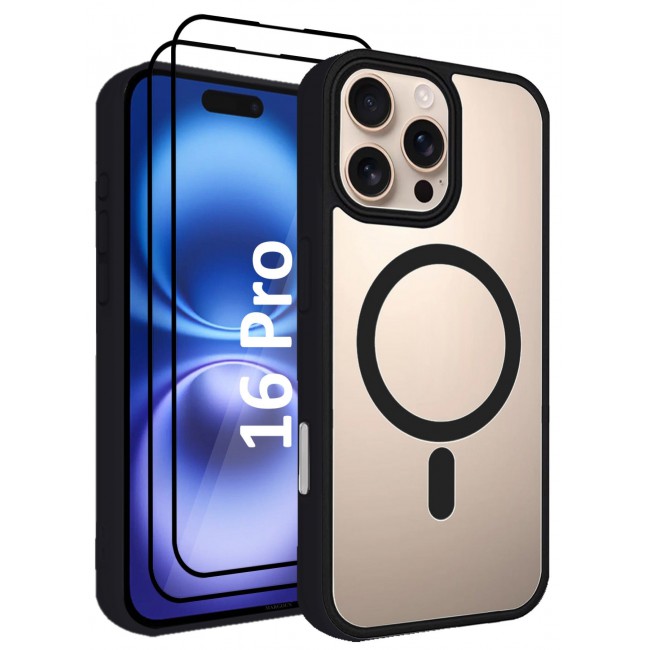 CATANES (for iPhone 16 Pro) 3Packs Magsafe Case Cover Sidecolor Magnetic Strong Shockproof Protective Slim Thin Translucent Cover with 2 Screen Protectors - Black Color