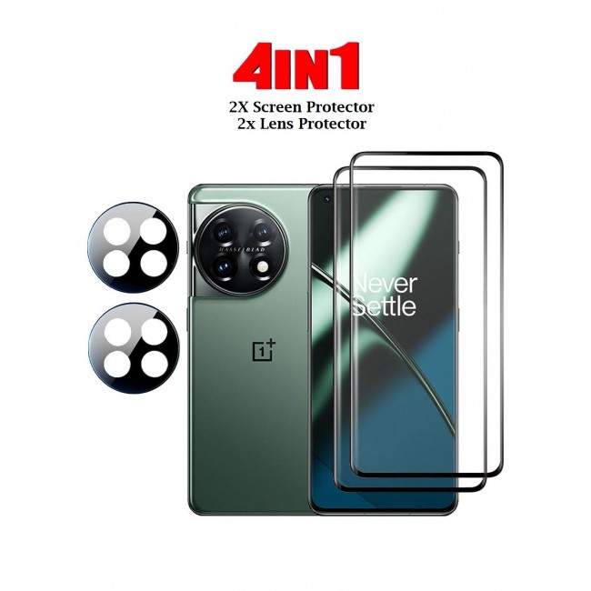 CATANES OnePlus 11 Screen Protector 2Pcs + Camera Lens Protector 2Pcs 9H Hardness Tempered Glass 3D Curved HD Clear Full Adhesive Bubble Free