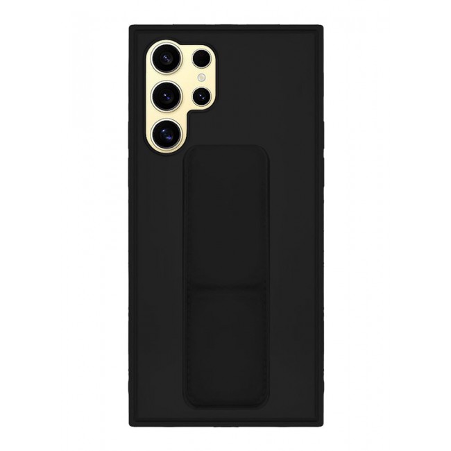 CATANES Samsung Galaxy S24 Ultra Case Magnetic Stand and Holder Premium Silicone Vertical and Horizontal Hand Strap Grip Multi Stand Car Mount Kickstand Case Finger Strap Cover Black