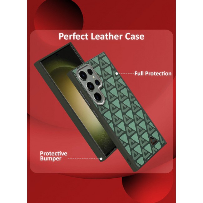 CATANES (for Samsung Galaxy S23 Ultra) 2 Pack Case and Screen Protector Leather Back Cover Triangle Pattern Shockproof Protective Phone Case Green