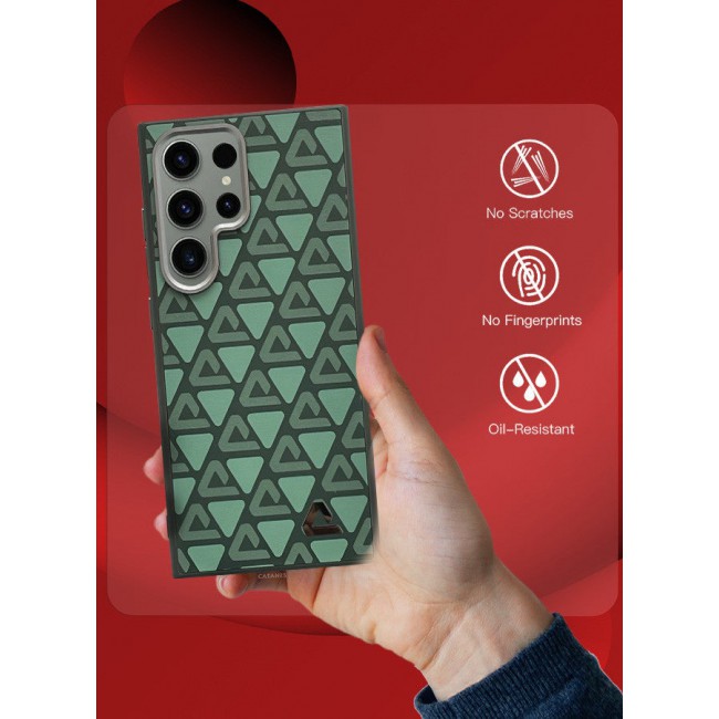 CATANES (for Samsung Galaxy S23 Ultra) 2 Pack Case and Screen Protector Leather Back Cover Triangle Pattern Shockproof Protective Phone Case Green