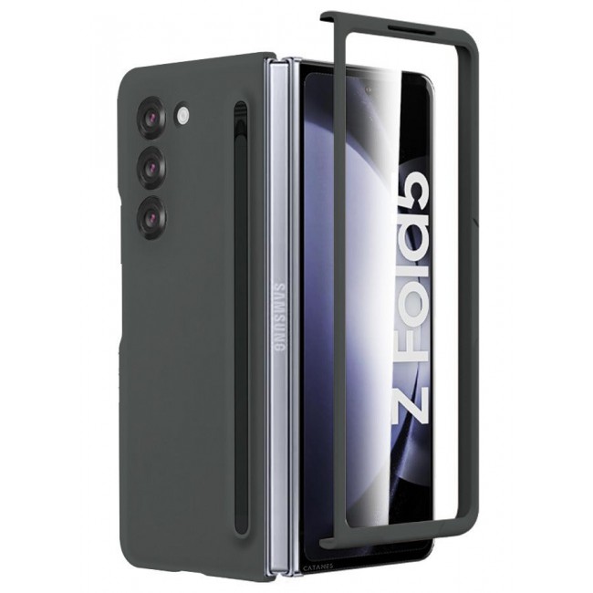 CATANES (for Samsung Galaxy Z Fold 5) Case with Screen Protector Ultra Hybrid Premium Case with Built-in New Compact S Pen, Holder and Storage Slot for Pen Black
