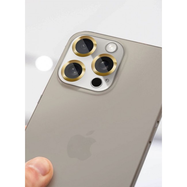 CATANES Camera Lens Protector for Apple iPhone 15 Pro Tempered Glass 9H Hardness Ultra HD Anti-Scratch Easy to Install Case Friendly Full Coverage Guard Gold