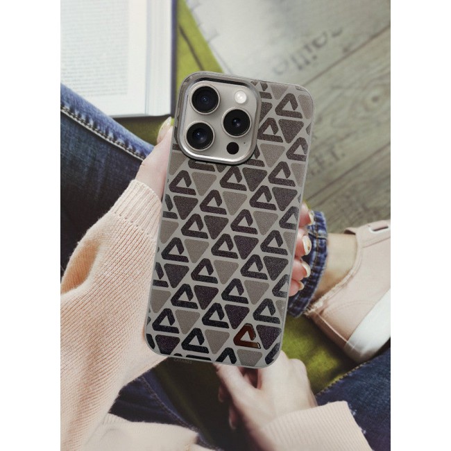 CATANES (for iPhone 15 Pro) 2 Pack Case and Screen Protector Leather Back Cover Triangle Pattern Shockproof Protective Phone Case Brown