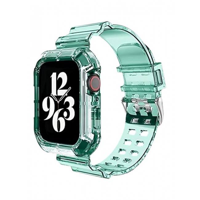 CATANES Clear iwatch Strap Bands TPU Smart Apple Watch Bands 42mm with Bumper Protective Case Crystal Sports Wristband Green Color