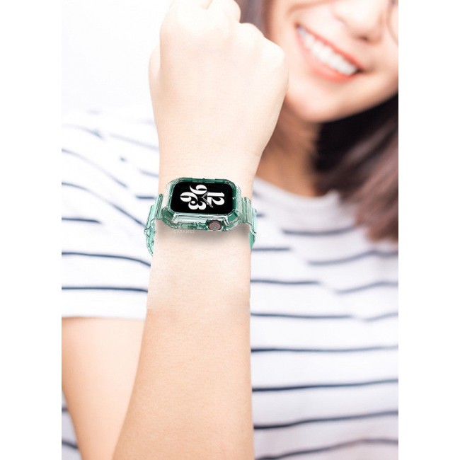 CATANES Clear iwatch Strap Bands TPU Smart Apple Watch Bands 42mm with Bumper Protective Case Crystal Sports Wristband Green Color