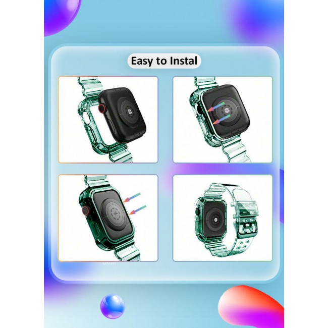 CATANES Clear iwatch Strap Bands TPU Smart Apple Watch Bands 42mm with Bumper Protective Case Crystal Sports Wristband Green Color