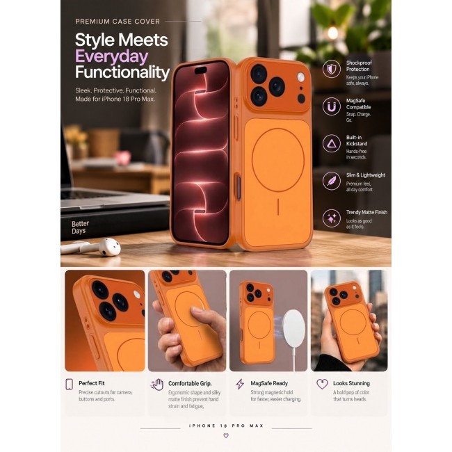 CATANES 2 Pack MagSafe Compatible Case for iPhone 18 Pro Max, Protective Bumper with Drop Protection & Lens Cover - Cosmic Orange