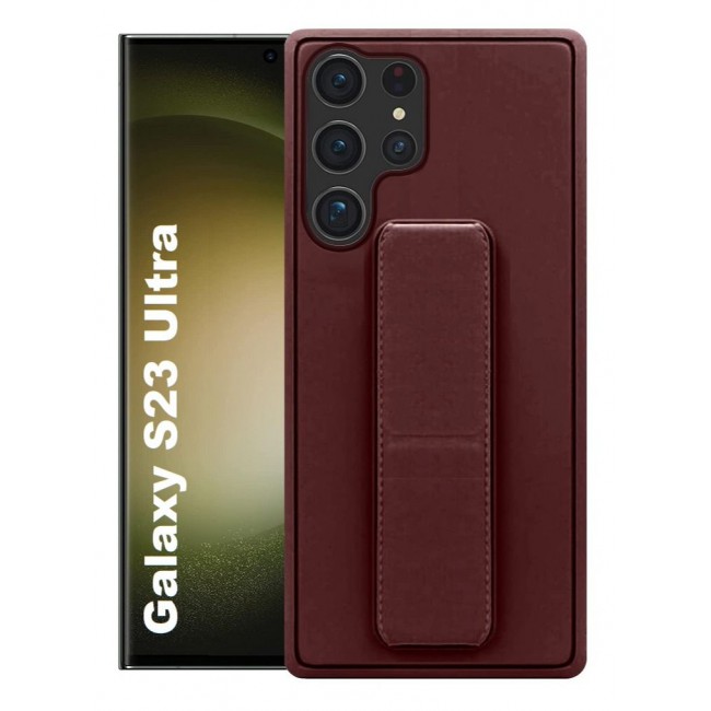 CATANES Samsung Galaxy S23 Ultra Grip Case Magnetic Kickstand Cover with Foldable Hand Strap Maroon